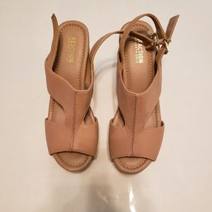 Reaction Kenneth Cole Tan Buckle Strap Wedge NWOT